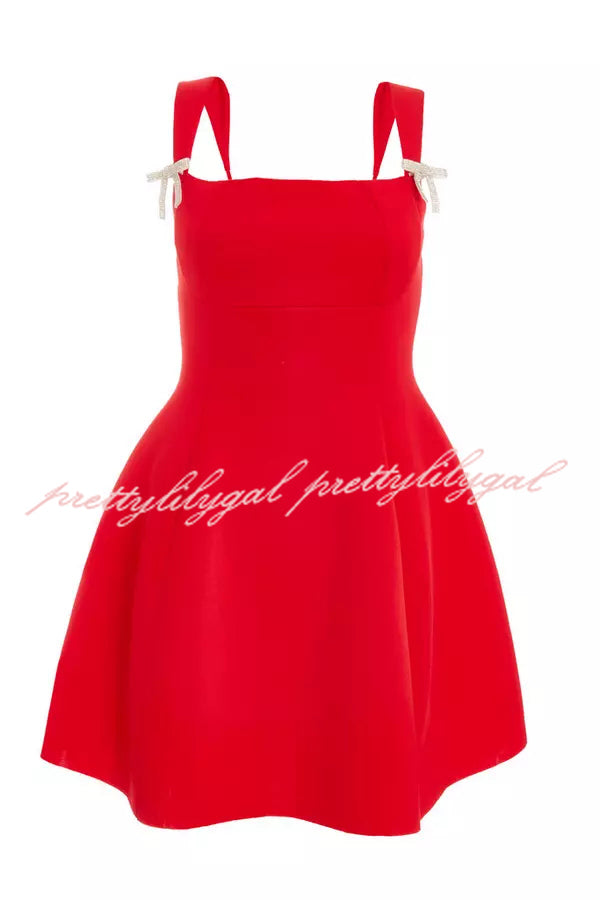 Holiday Happiness Square Neck Diamante Bow Detail A-line Mini Dress