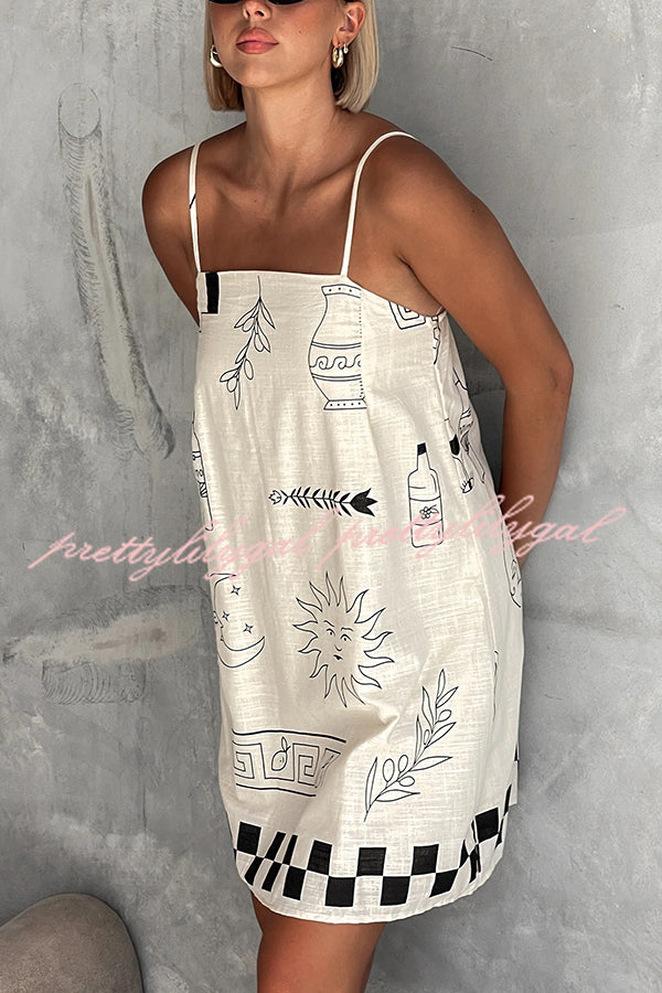 Fashionable Graffiti Printed Halter Backless Loose Mini Dress