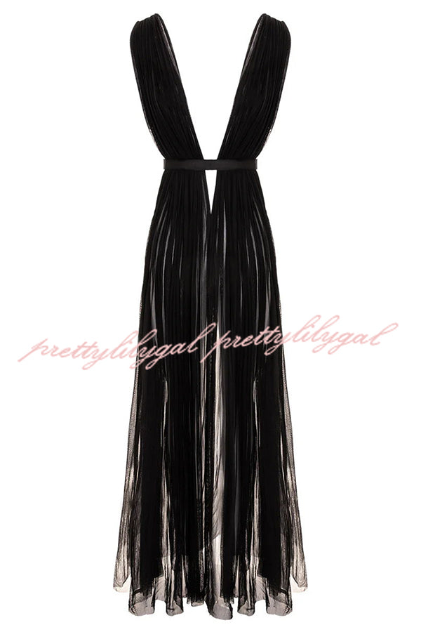 Sexy Muse Semi-sheer Tulle Fabric Fixed Back Tie-up Maxi Dress