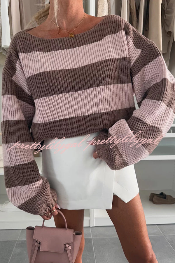 Fashion Striped Loose Long-sleeved Crew Neck Knitted Sweater