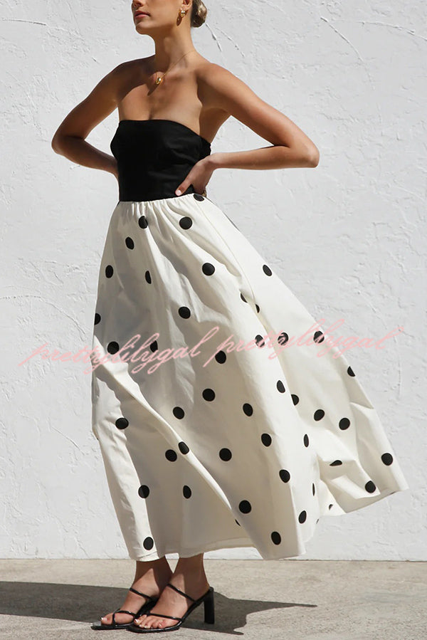 Polka Dot Print Off-shoulder Contrast Color Maxi Dress