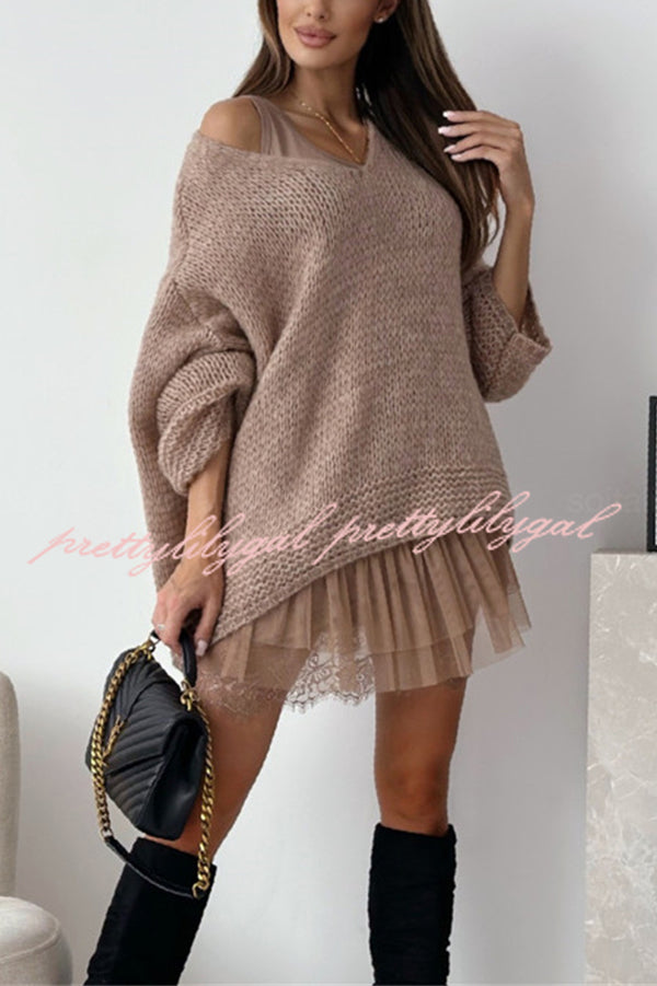 Solid Color Loose V-neck Casual Knitted Sweater