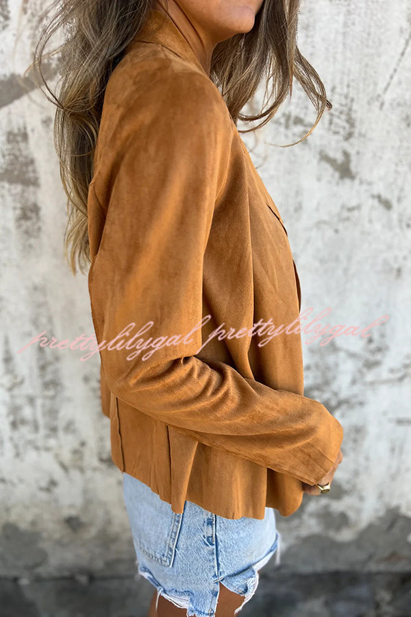 Solid Color Suede Lapel Long Sleeve Loose Coat