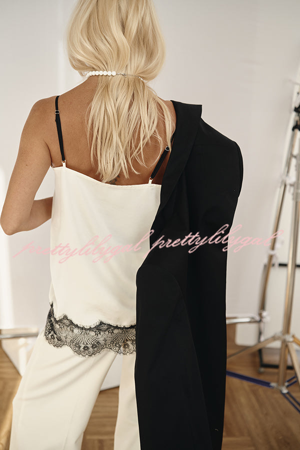 Versatile and Elegant Items Lace Petal Trim Cutout V-neck Slip Loose Tank