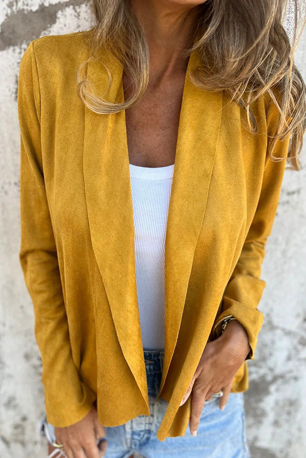 Solid Color Suede Lapel Long Sleeve Loose Coat