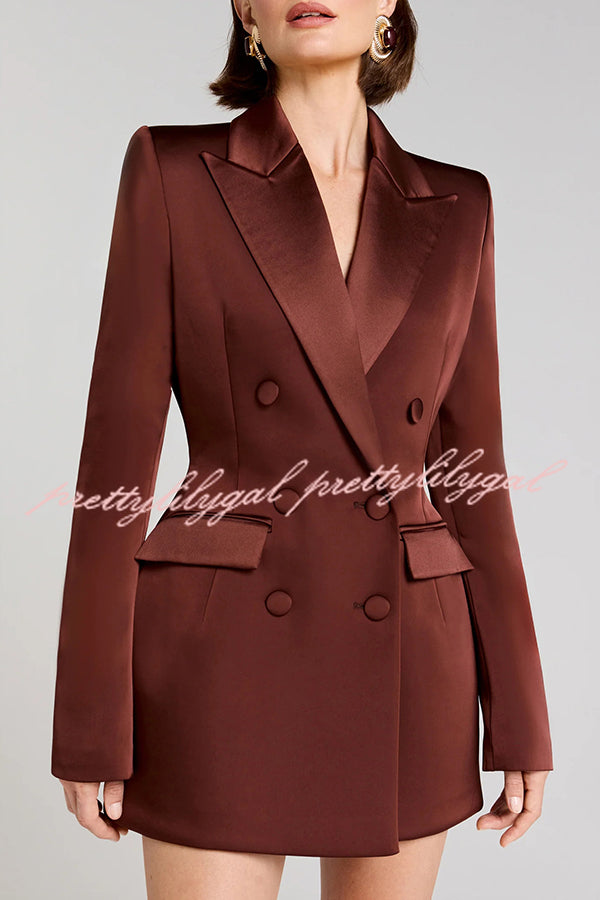 Monica Satin Double-breasted Long Sleeve Peak Lapel Blazer Mini Dress