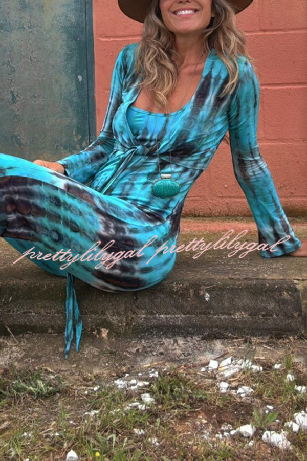 Exclusive Style Tie-dye Print Long Sleeve Tie-up Crop Cardigan