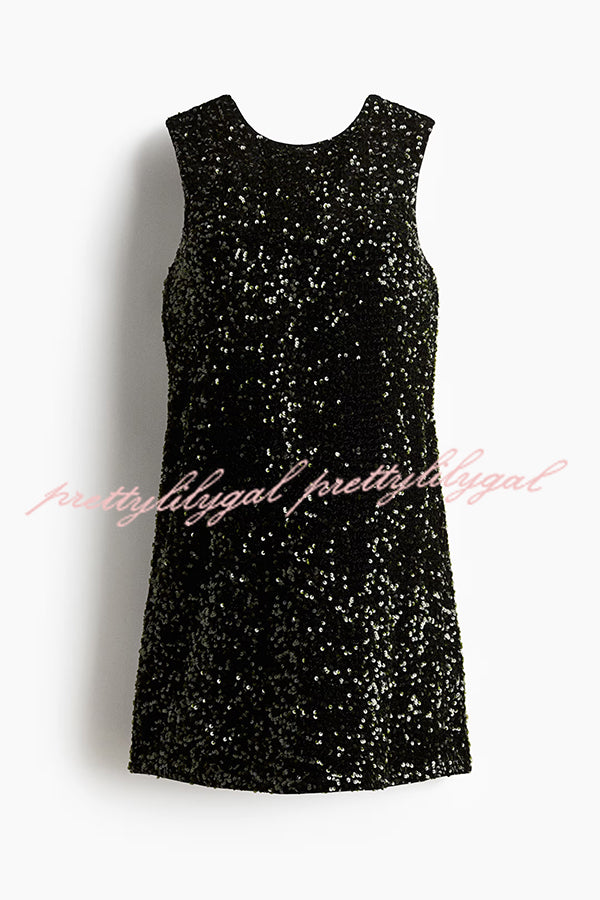 Glam Season Velvet Sequin Back Oversized Bow Design Sleeveless Loose Mini Dress