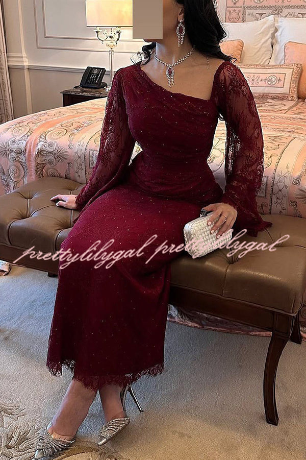 Fashionable Hollow Lace Elegant Slim Hot Diamond Maxi Dress
