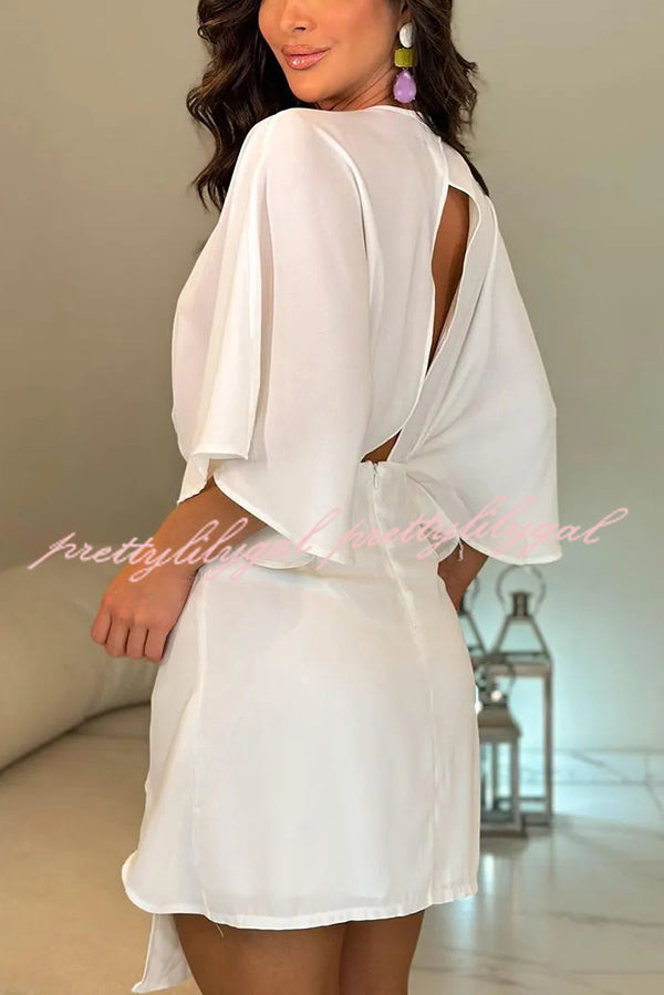 Solid Color V-Neck Half Sleeve Casual Irregular Mini Dress