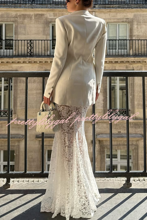 Poetic Muse Stand V-neck Rhinestone Button Up Long Sleeve Blazer