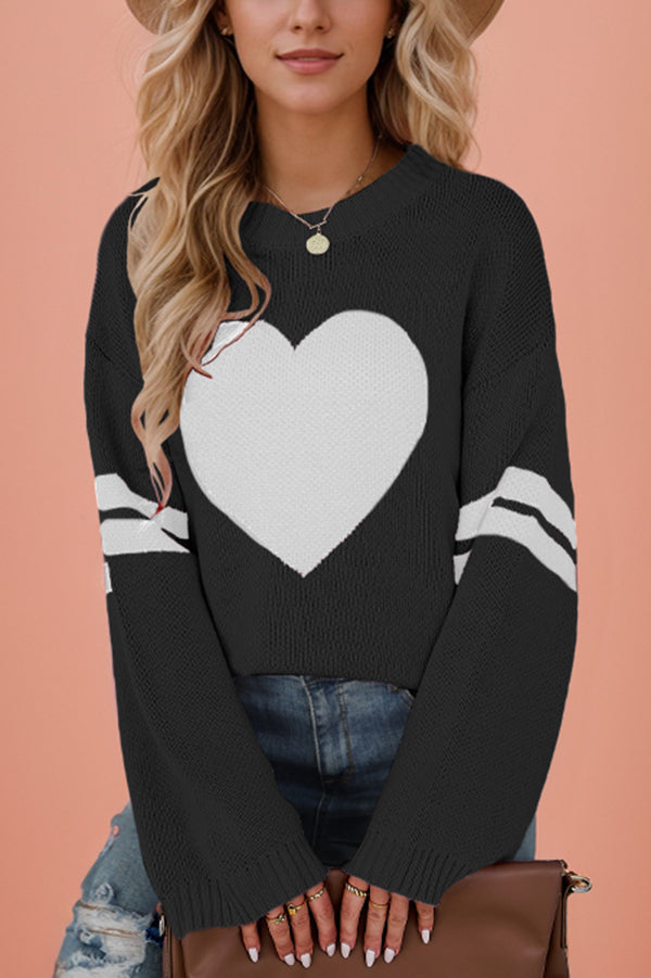 Fashionable Heart-shaped Jacquard Long-sleeved Loose Knit Sweater
