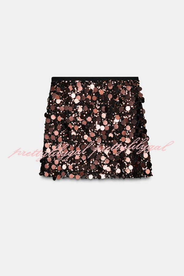 After Party Energy Large Sequin High Waist Zipper Mini Skirt