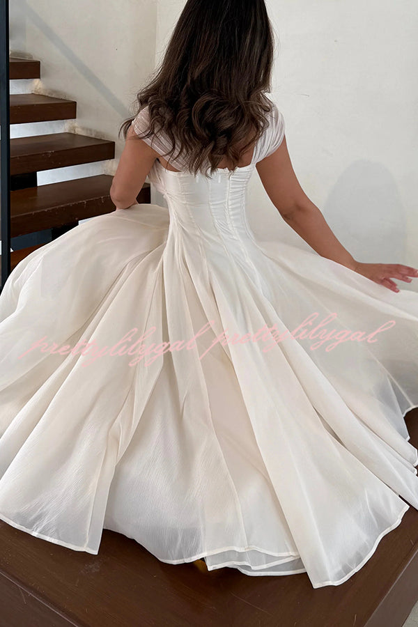 Elegant Sleeveless Waist-cinching Tulle Full-hem Maxi Dress