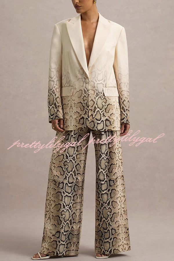 Hurley Ombre Snake Print Single Button Long Sleeve Lapel Loose Blazer