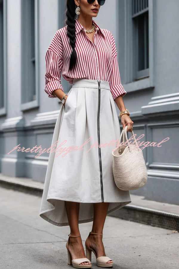 Effortless Charm Printed Button Down Long Sleeve Relaxed Blouse