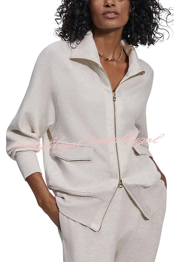 Lissett Zip-Through Long Sleeve Loose Sweatshirt and Elastic Waist Pocket Jogger Set