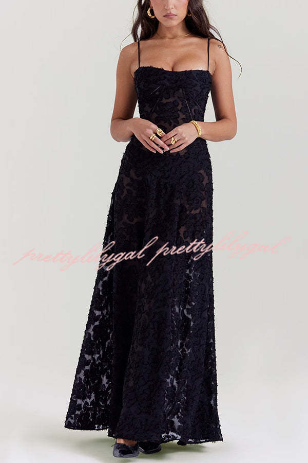 Fashion Sexy Suspenders See-through Holiday Slim Maxi Dress