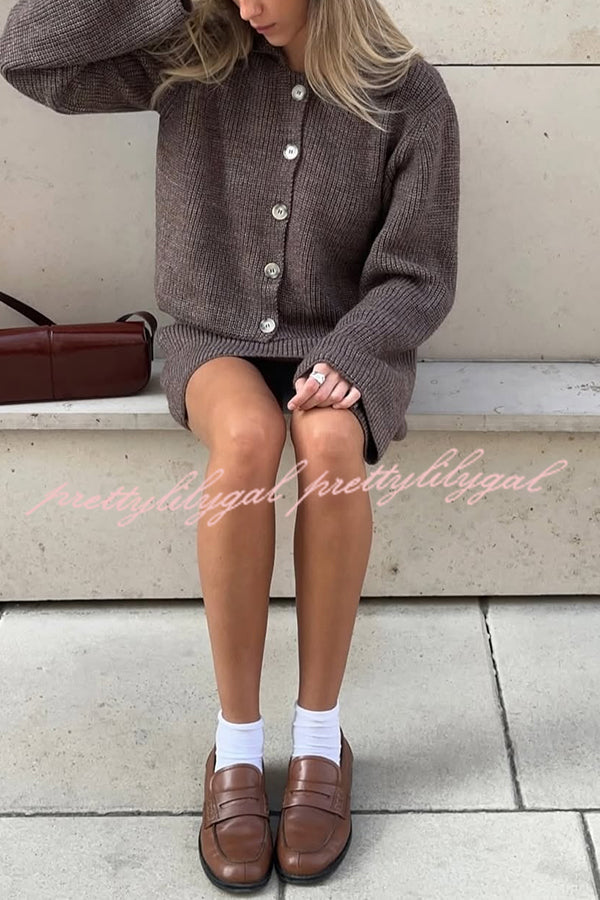Fashion Lapel Bell Sleeve Knitted Cardigan and Casual Mini Skirt Set