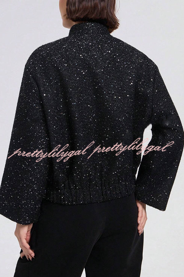 Fashion Sequin Long Sleeve Casual Pocket Loose Jacket