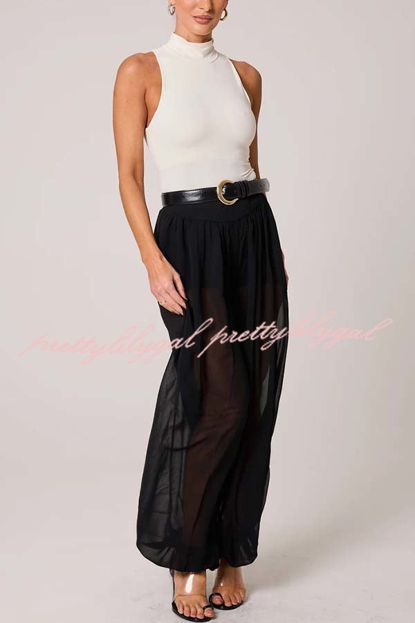 Autumn Avenue Chiffon See-Through Elastic Waist Aladdin Bloomers Pants