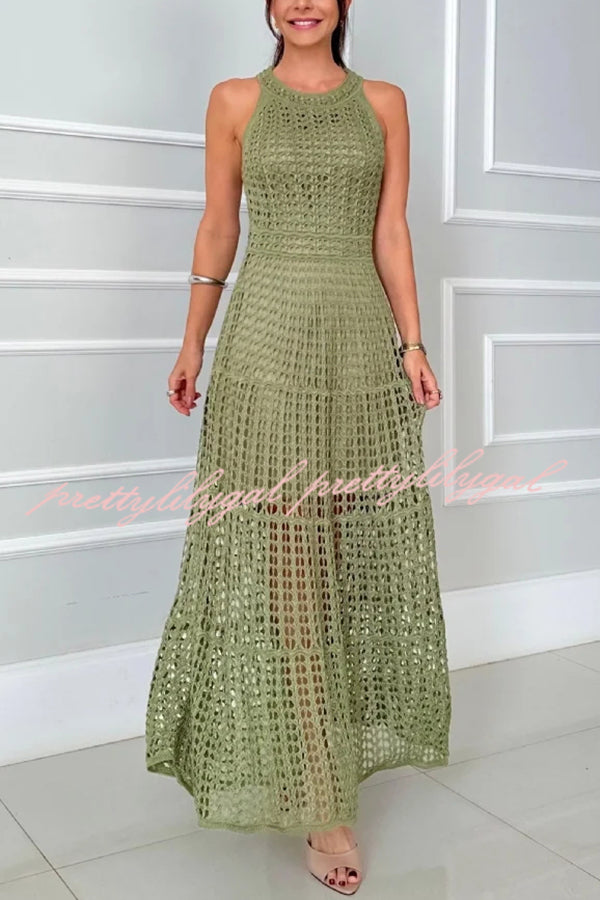 Mariane Crochet Knit Round Neck Texture A-line Maxi Dress