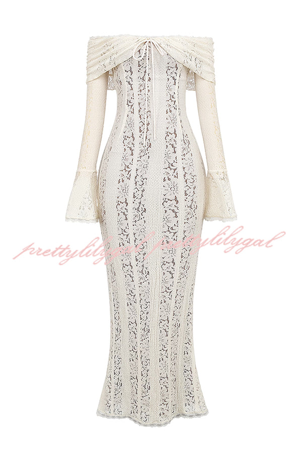 Outline The Curve Floral Lace Off Shoulder Bell Sleeve Stretch Maxi Dress