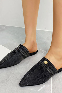 Casual Flat Pointed Toe Denim Slippers