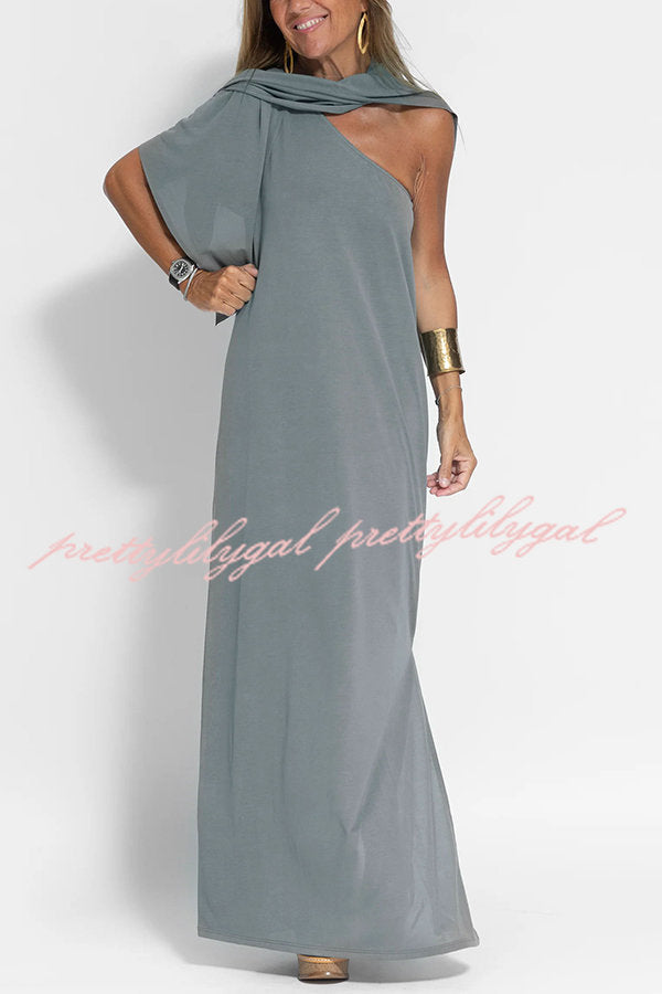 Flawless and Free One Shoulder Relaxed Slit Maxi Dress