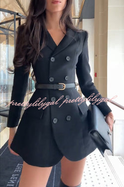 Parisian Style Double-breasted Long Sleeve Flare Hem Lapel Blazer Mini Dress