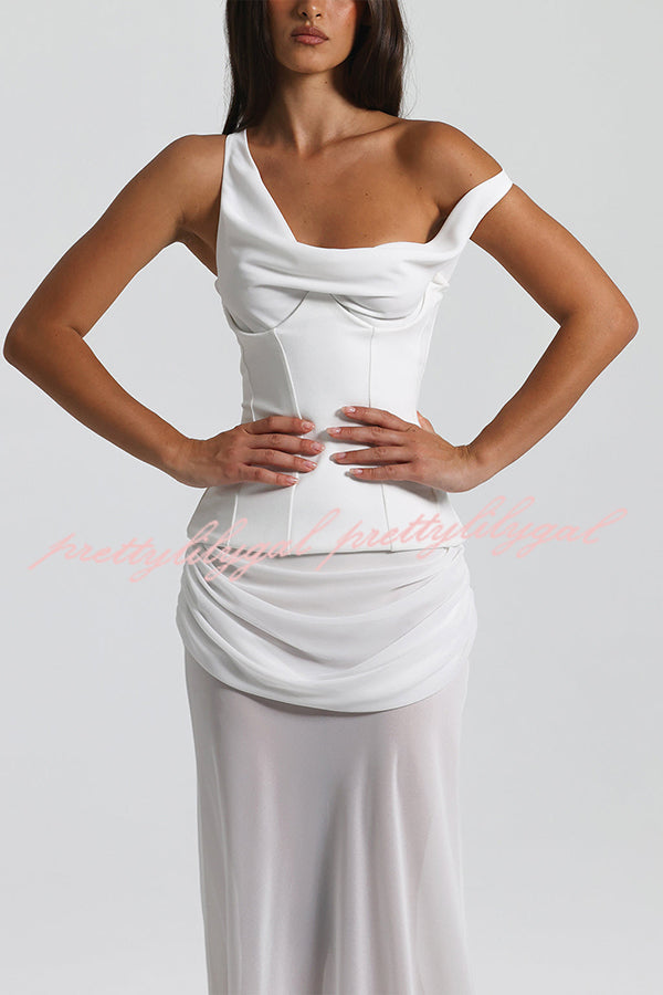 Sculptural Elegance One Shoulder Removable Corset Drape Maxi Dress