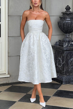 Jacquard Fabric Strapless Open Back Elegant Slim Midi Dress