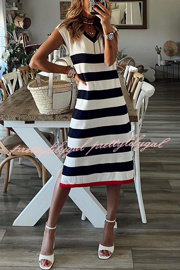 Cutest In The Room Striped V-neck Loose Slit Midi Dress