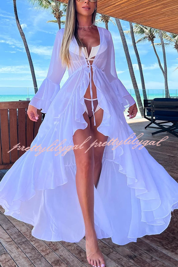 Fashionable Beach Semi-transparent Waist Cover-up Maxi Dress