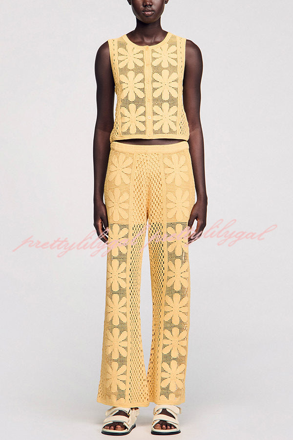 Fashion Embroidered Hollow Elastic Waist Casual Wide-leg Pants