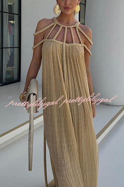 Modern and Sophisticated Linen Blend Draped Braids Cover Up Maxi Dress