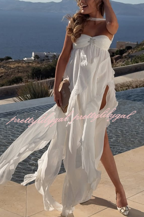 Resort Style Romantic Ruffles Open Back Stars Decorated Beach Maxi Dress