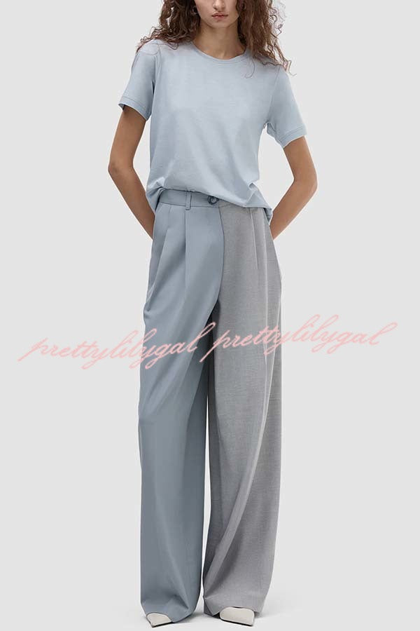 Girl Boss Avant-garde Contrast Colors Lapel Boyfriend Blazer and Pocketed Wide Leg Pants Set