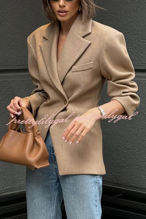 Solid Color Loose Lapel Long Sleeve Button Blazer
