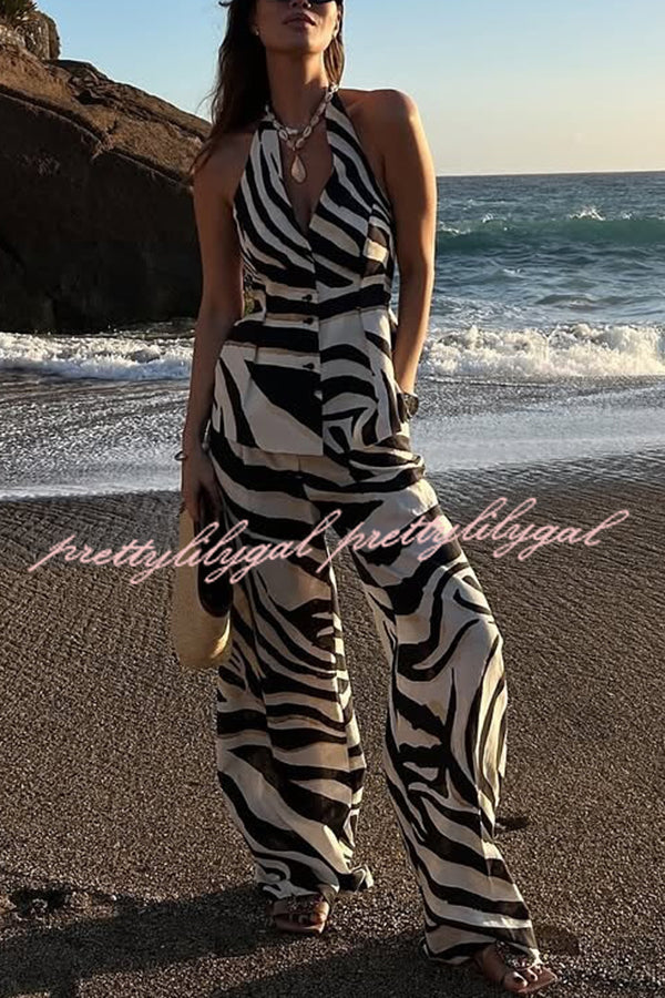 Zebra Print Casual Pocket Wide-leg Pants