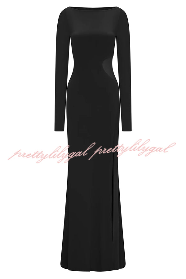 Fashion Long-sleeved Slim Sexy Hollow Slit Maxi Dress