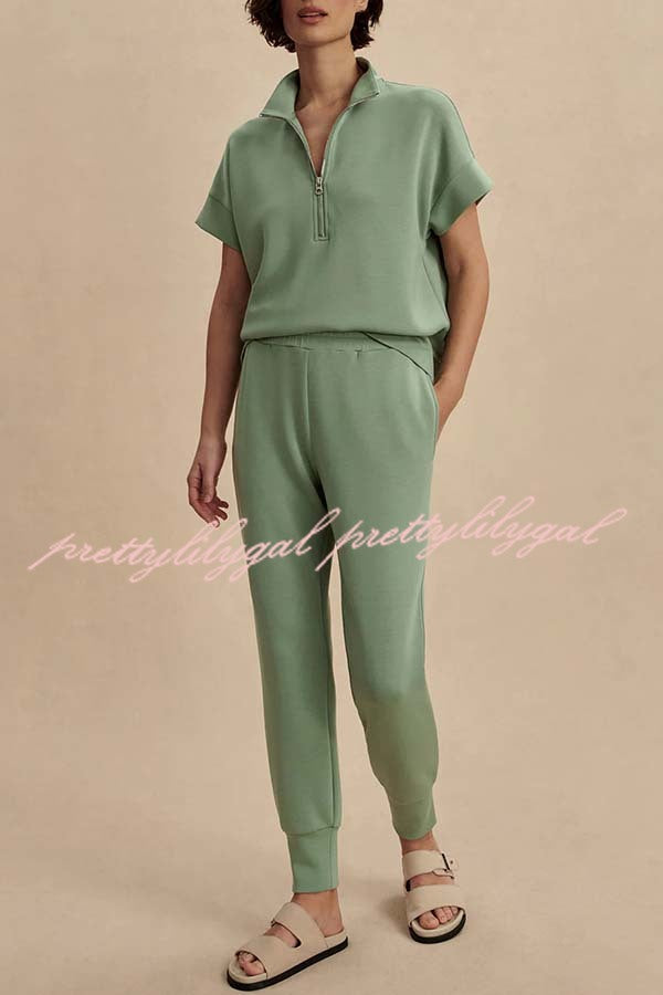 Sheridan Half-Zip Neck Short Sleeve Sweatshirt and Elastic Waist Pocket Jogger Set