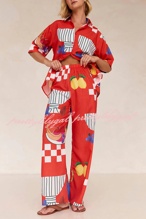 Unique Printed Casual Shirt and Elastic Waist Pants Set