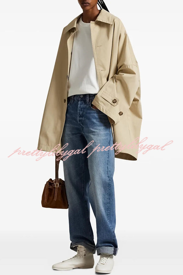 Timeless Fashion Button-breasted Wide Sleeve Pocket Twill A-line Jacket