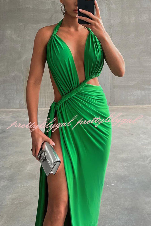 Sexy Hollow Halterneck Backless Slim Fit Slit Maxi Dress