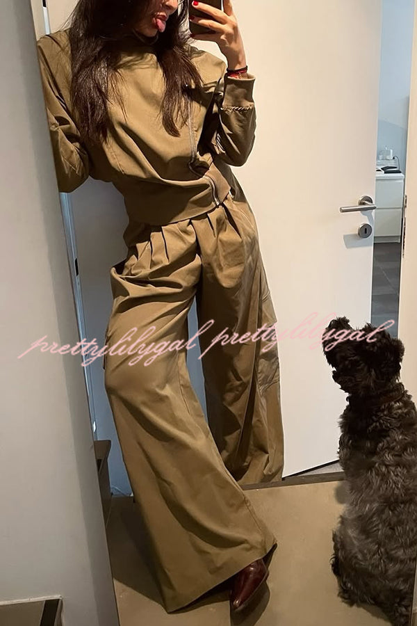 Fashionable Elastic Waist Workwear Wide-leg Pants