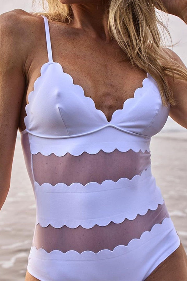 Fashionable Mesh Stitching Sling Stretch One-piece Swimsuit