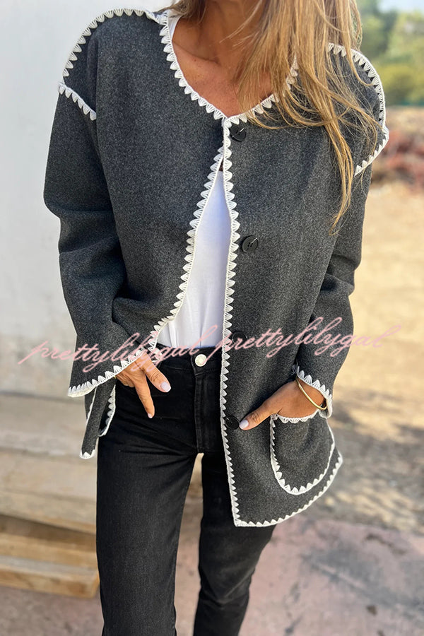 Stylish Loose Pocket Long Sleeve Coat and Warm Fringed Scarf