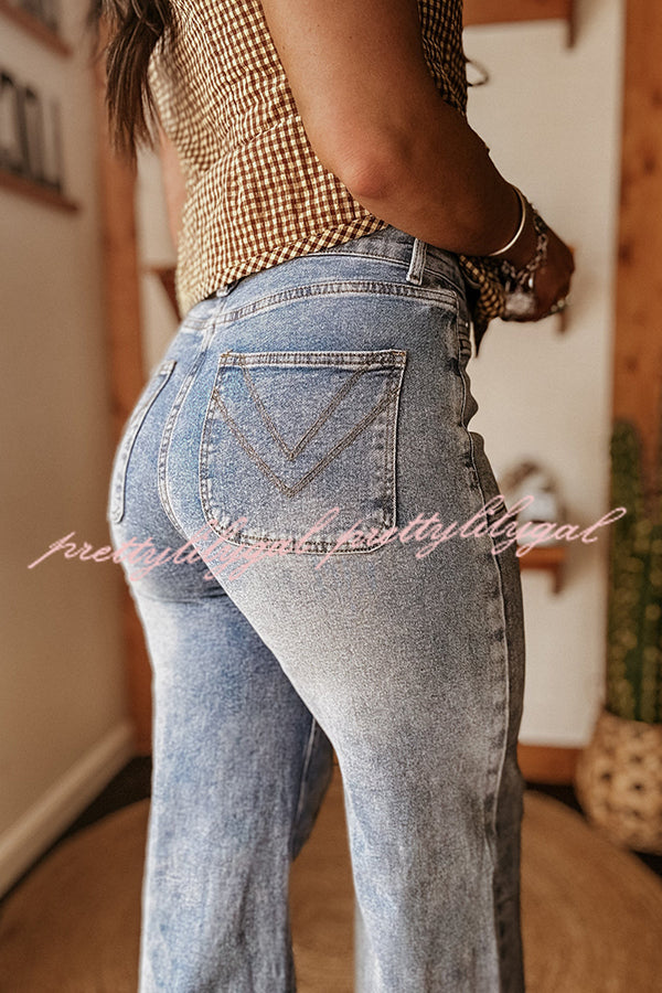 Fashion High Waist Pocket Casual Straight Jeans