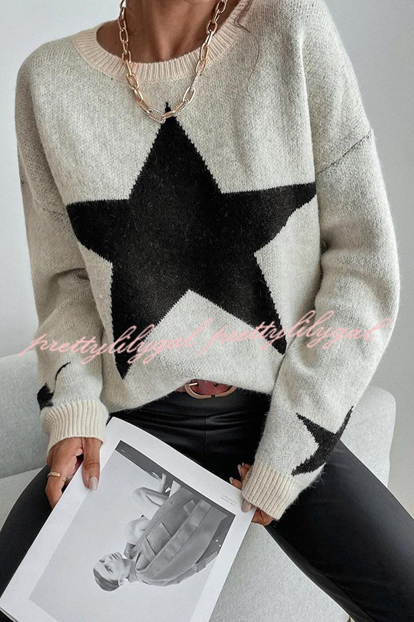 Essnce Star Pattern Crew Neck Long Sleeve Sweater